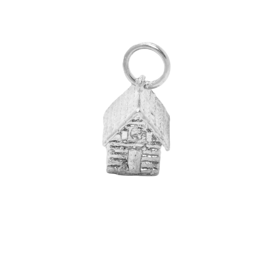 .925 Sterling Silver Tiny Cabin Pendant Charm